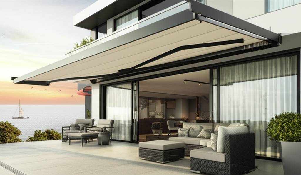 Moderne Terrasse mit Kassetenmarkise